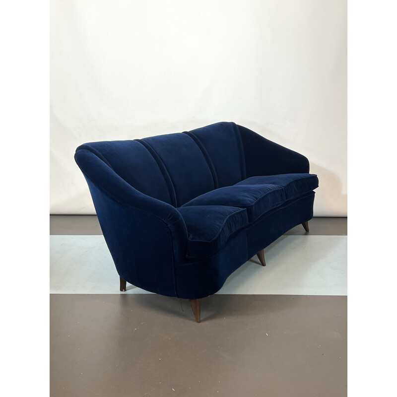 Vintage three-seater sofa in blue velvet by Gio Ponti for Casa e Giardino, Italy 1950s