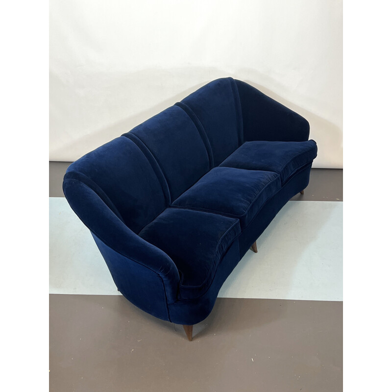 Vintage three-seater sofa in blue velvet by Gio Ponti for Casa e Giardino, Italy 1950s