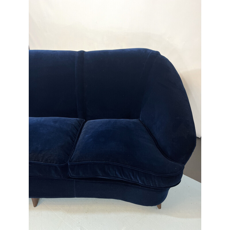 Canapé vintage trois places en velours bleu par Gio Ponti pour Casa e Giardino, Italie 1950