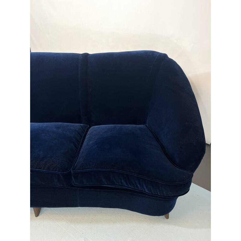 Vintage three-seater sofa in blue velvet by Gio Ponti for Casa e Giardino, Italy 1950s