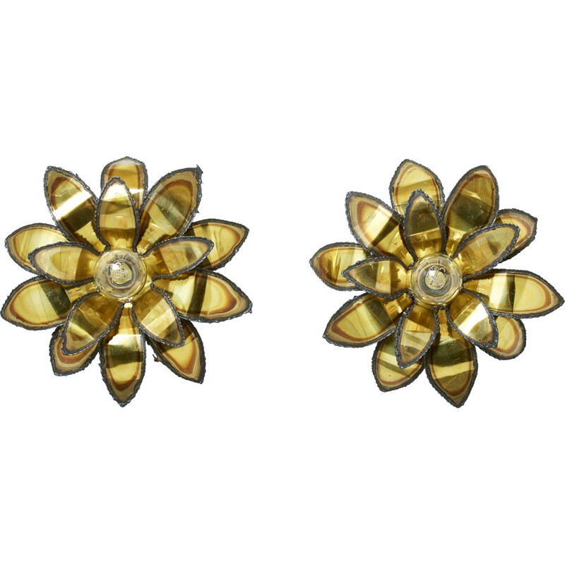 Pair of vintage brass flower sconces by Christian Techoueyres for Maison Jansen, 1970