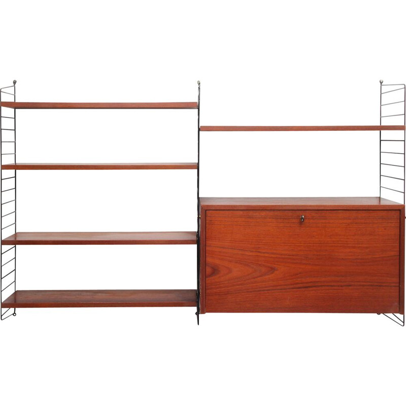 Vintage wall unit in teak by Nisse Strinning for String, Sweden 1960s