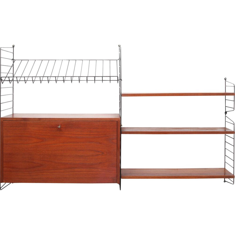 Vintage wall unit in teak by Nisse Strinning for String, Sweden 1960s