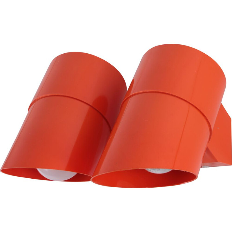 Pair of vintage orange wall lamps by Svend Middelboe for Fog and Morup, Denmark 1977