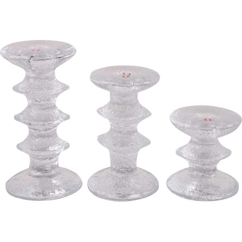 Vintage set of 3 vintage iittala glass candlesticks by Timo Sarpaneva, 1960s