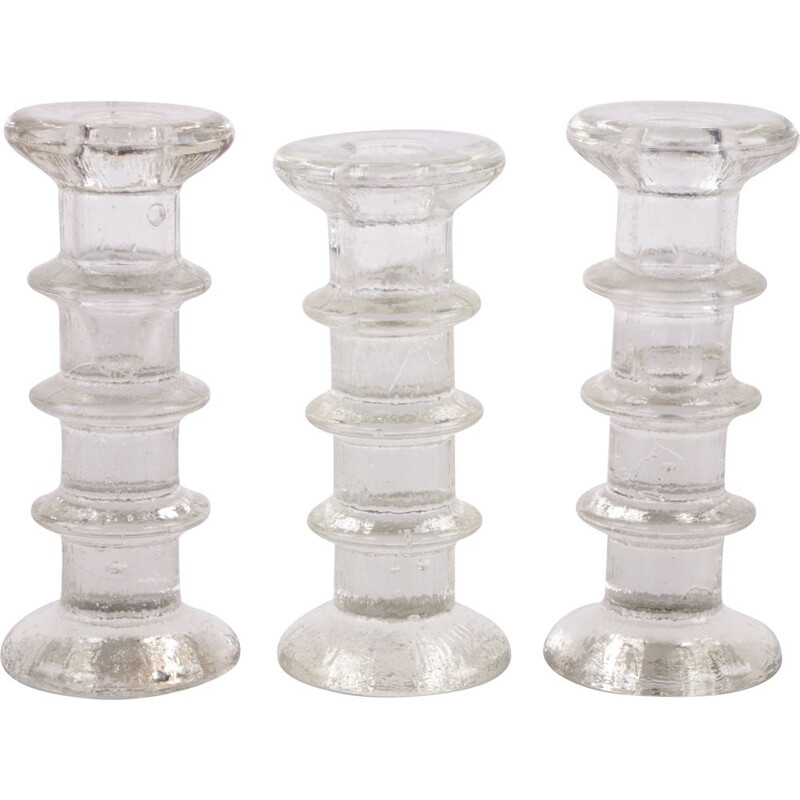 Vintage set of 3 iittala glass candlesticks by Timo Sarpaneva, 1960s