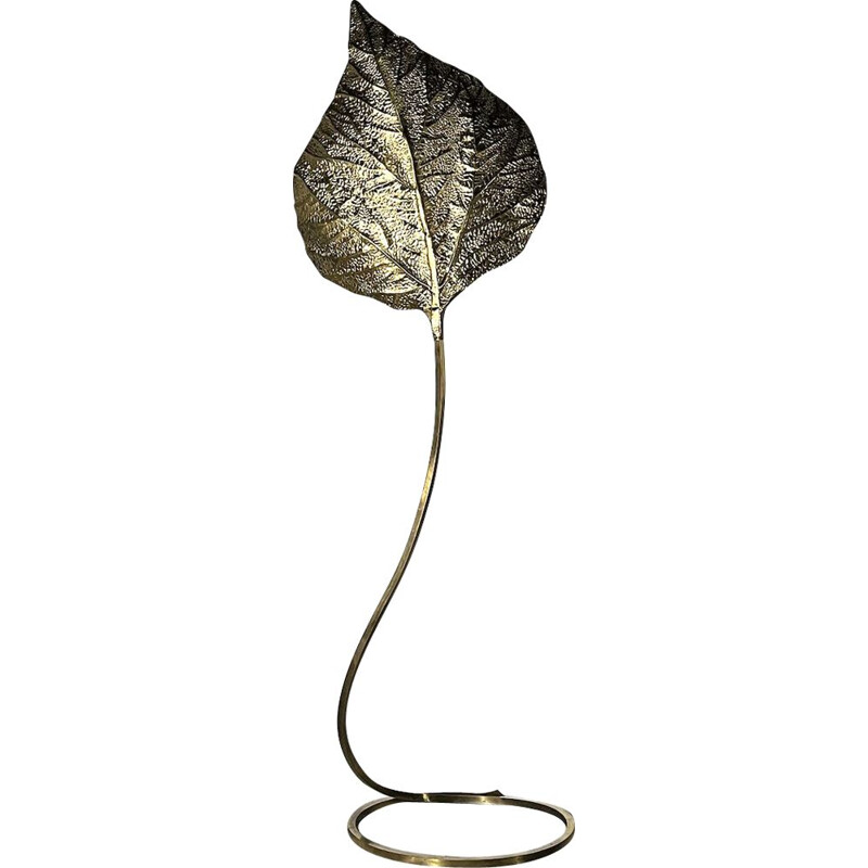 Vintage floor lamp "foglia" in gilded brass by Tommaso Barbi