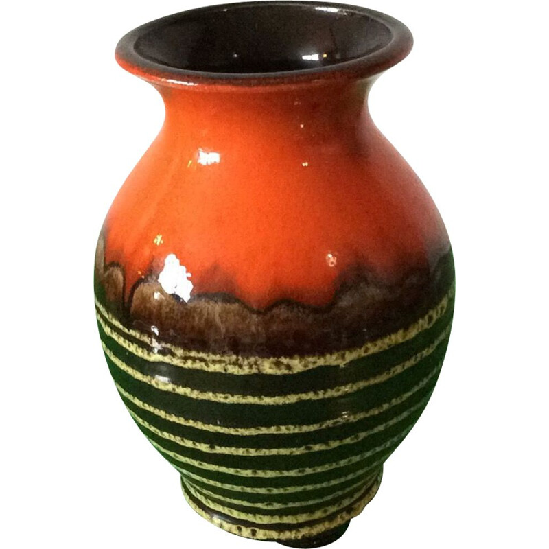 Vase boule vintage orange, Allemagne 1960