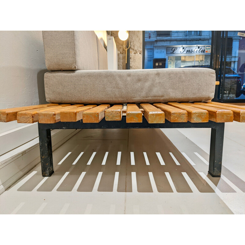 Vintage cansado bench in oak wood by charlotte perriand, Circa 1954s