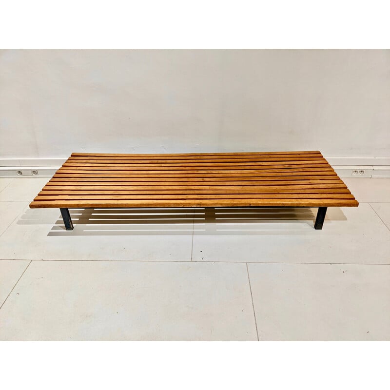 Vintage cansado bench in oak wood by charlotte perriand, Circa 1954s