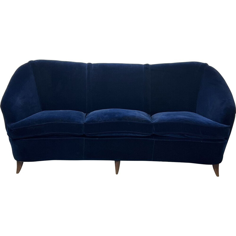 Vintage three-seater sofa in blue velvet by Gio Ponti for Casa e Giardino, Italy 1950s