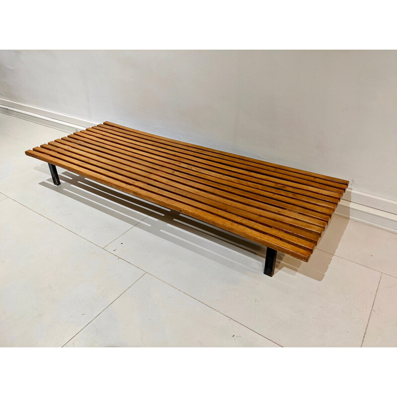 Vintage cansado bench in oak wood by charlotte perriand, Circa 1954s