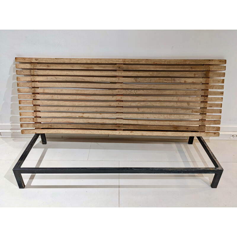 Vintage cansado bench in oak wood by charlotte perriand, Circa 1954s