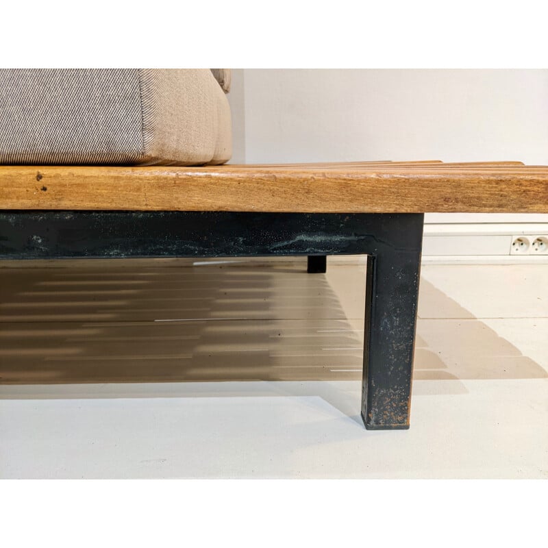 Vintage cansado bench in oak wood by charlotte perriand, Circa 1954s