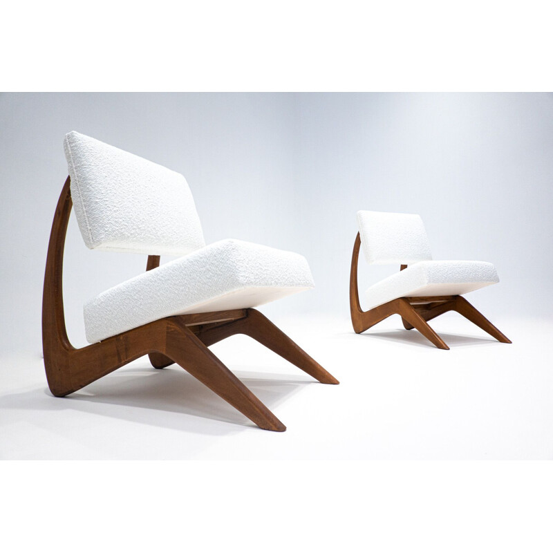 Pair of vintage white and wood chairs, Italy