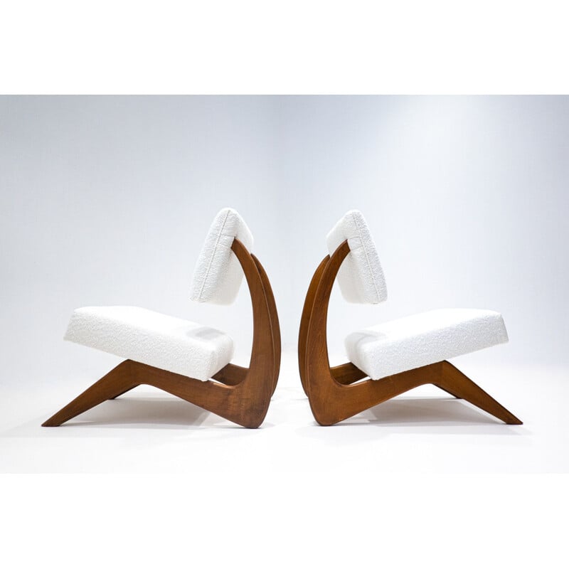 Pair of vintage white and wood chairs, Italy