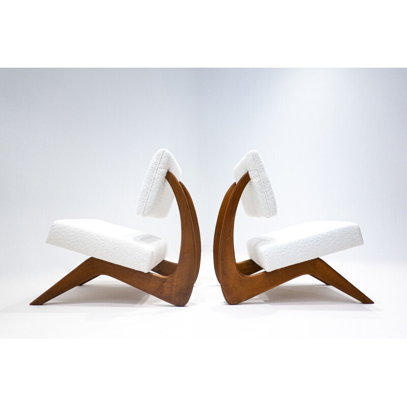Paire de chaises vintage blanche et bois, Italie