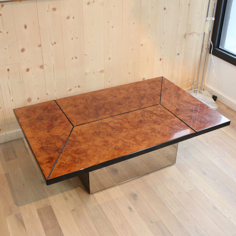 Mesa de centro vintage de madera de rebabas de Paul Michel