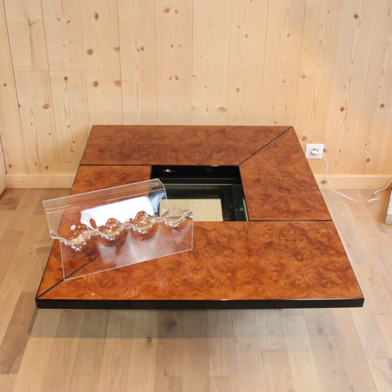 Mesa de centro vintage de madera de rebabas de Paul Michel