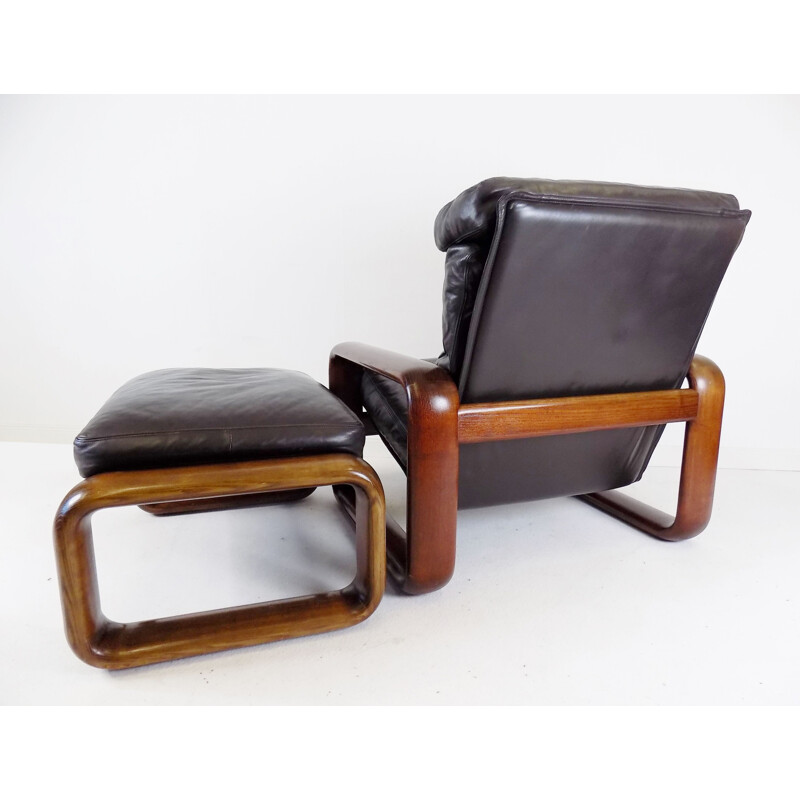 Vintage armchair with leather ottoman by Burkhard Vogtherr, 1970s