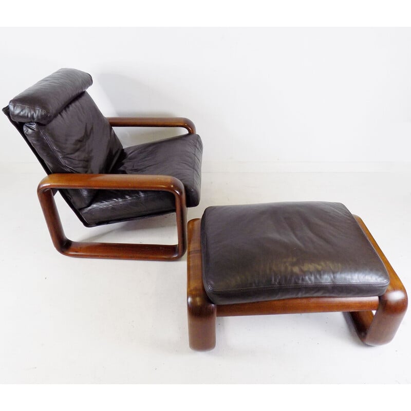 Vintage armchair with leather ottoman by Burkhard Vogtherr, 1970s