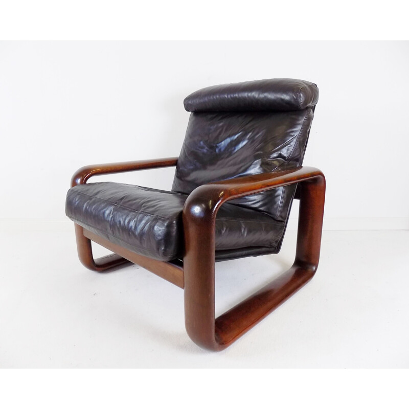 Vintage armchair with leather ottoman by Burkhard Vogtherr, 1970s