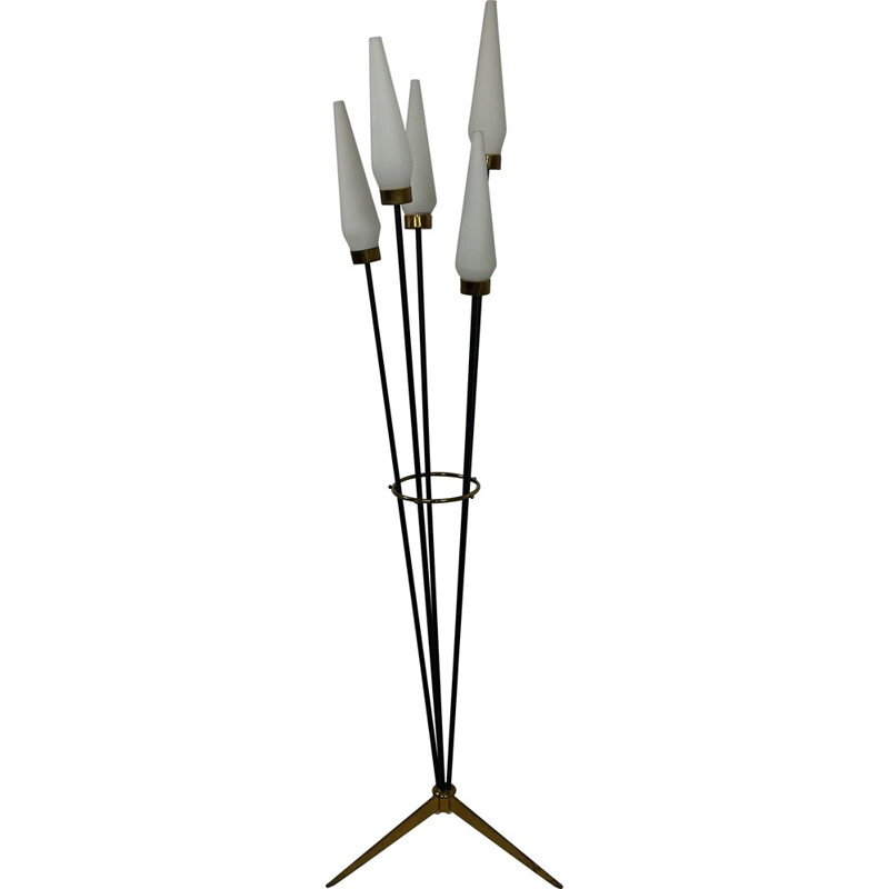 Vintage metal and opaline floor lamp by Stilnovo, Italy 1950