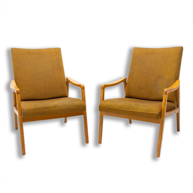 Pair of vintage beechwood armchairs "U-550" by Jiří Jiroutek for Interiér Praha, Czech 1970