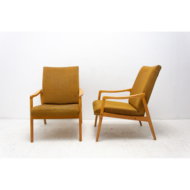 Pair of vintage beechwood armchairs "U-550" by Jiří Jiroutek for Interiér Praha, Czech 1970