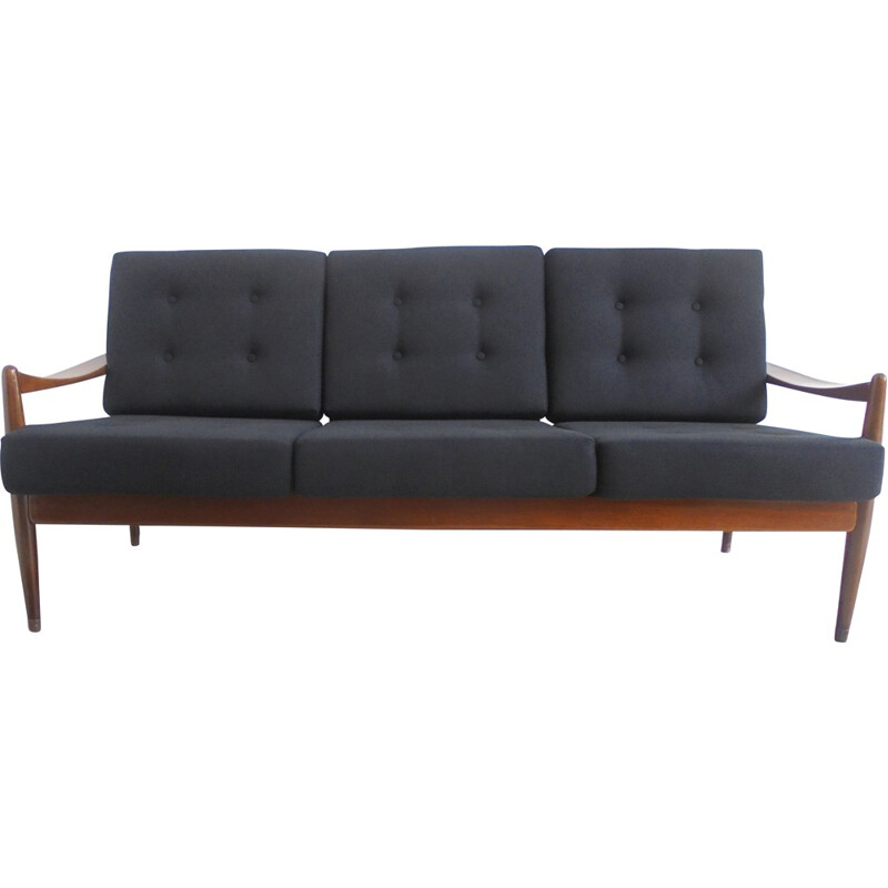 3 seater sofa in wood and fabric, Walter KNOLL - 1960s
