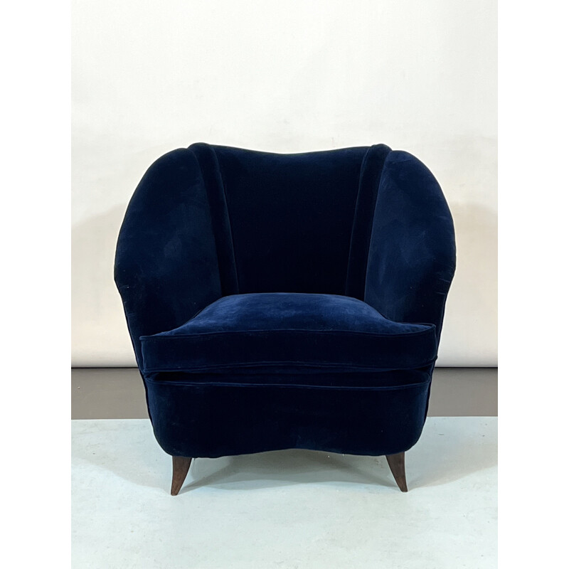 Sillón vintage de terciopelo azul de Gio Ponti, Italia 1950