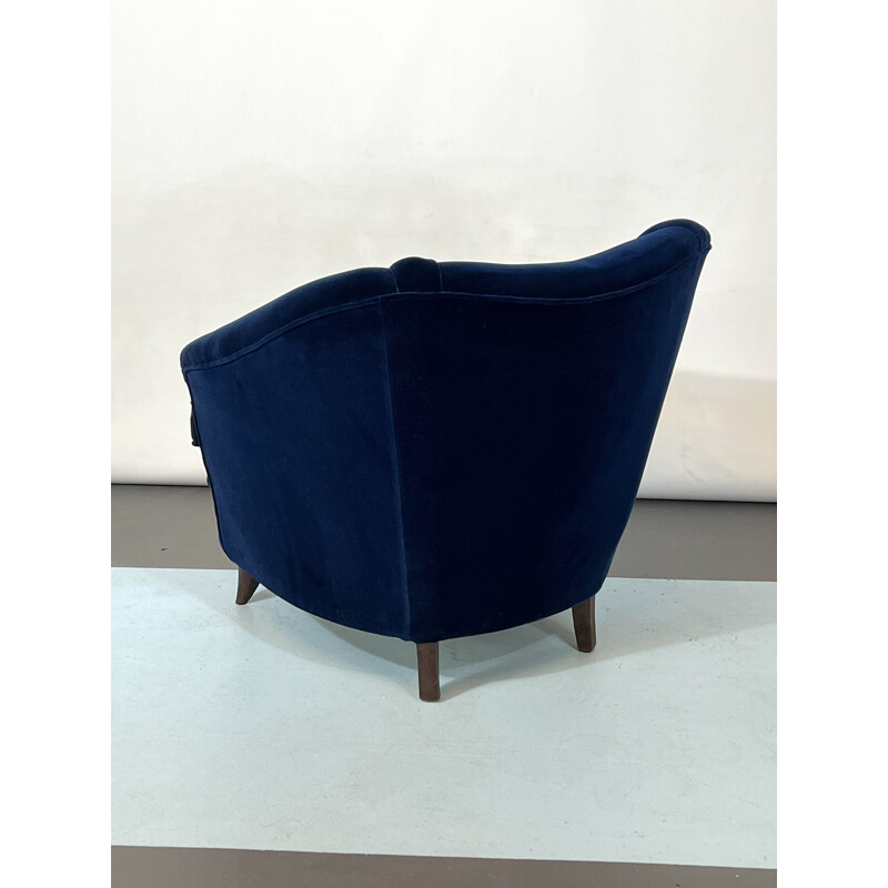 Vintage blauw fluwelen fauteuil van Gio Ponti, Italië 1950