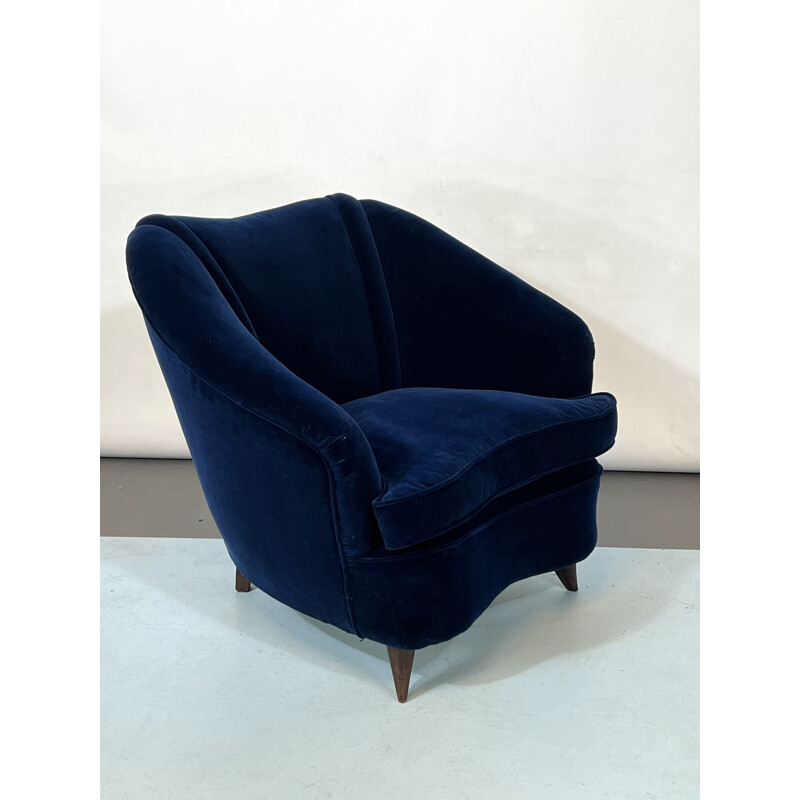 Vintage-Sessel aus blauem Samt von Gio Ponti, Italien 1950