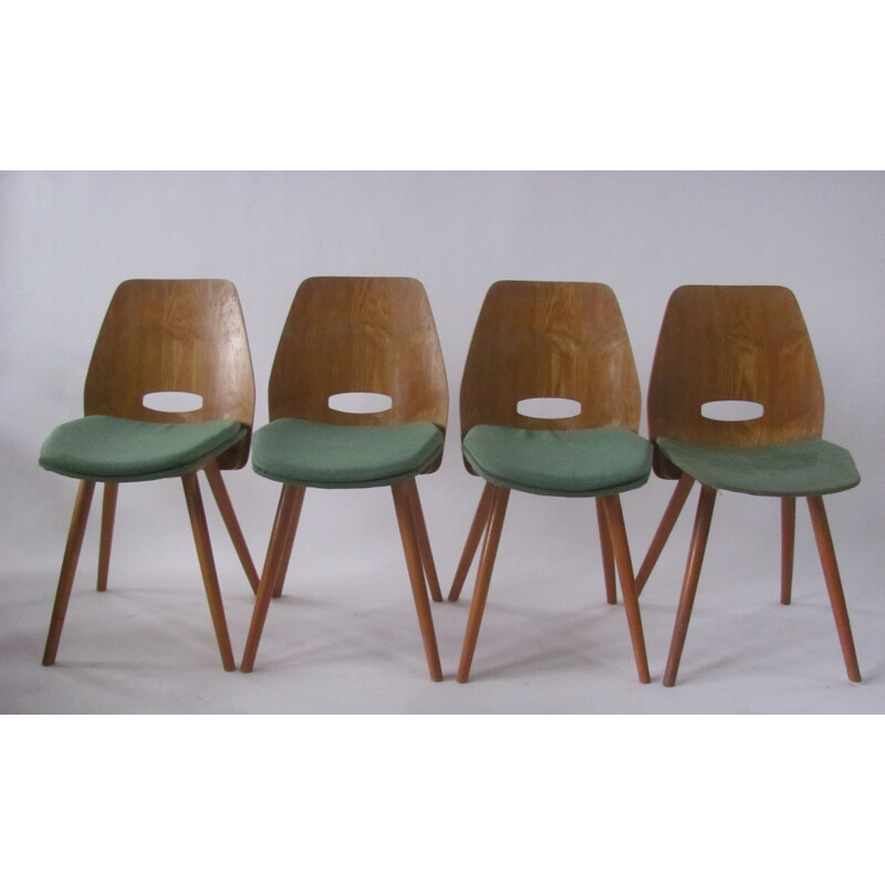 Set of 4 vintage Lollipop chairs in veneer by Fr. Jirák for Tatra, Czechoslovakia 1950s