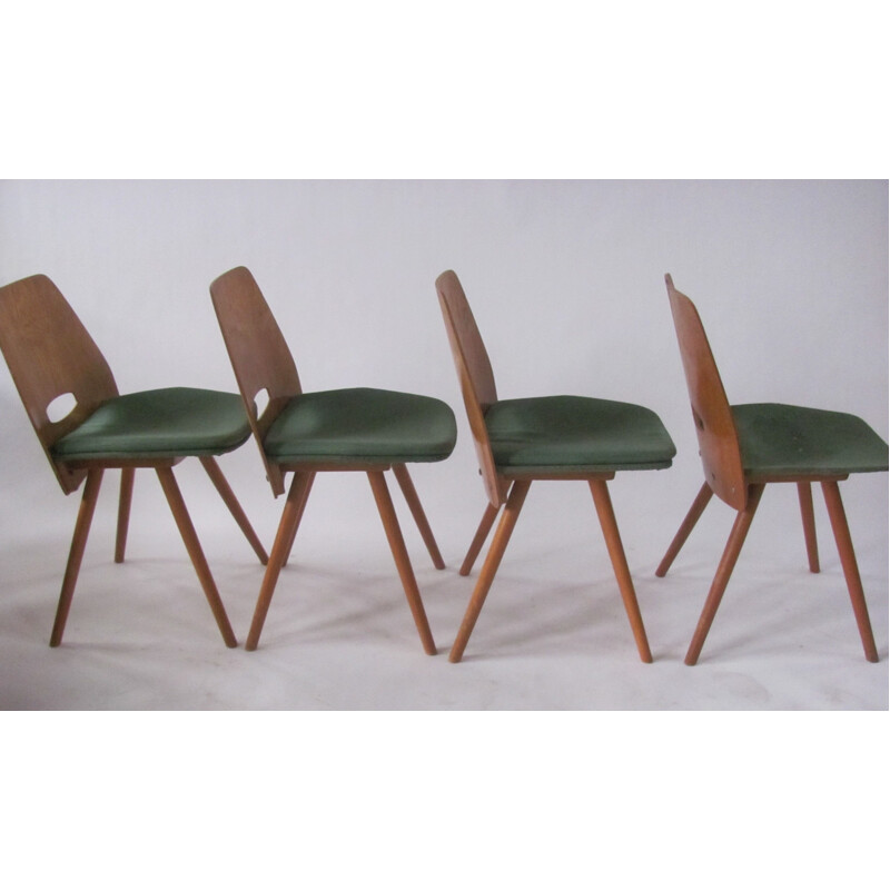 Set of 4 vintage Lollipop chairs in veneer by Fr. Jirák for Tatra, Czechoslovakia 1950s