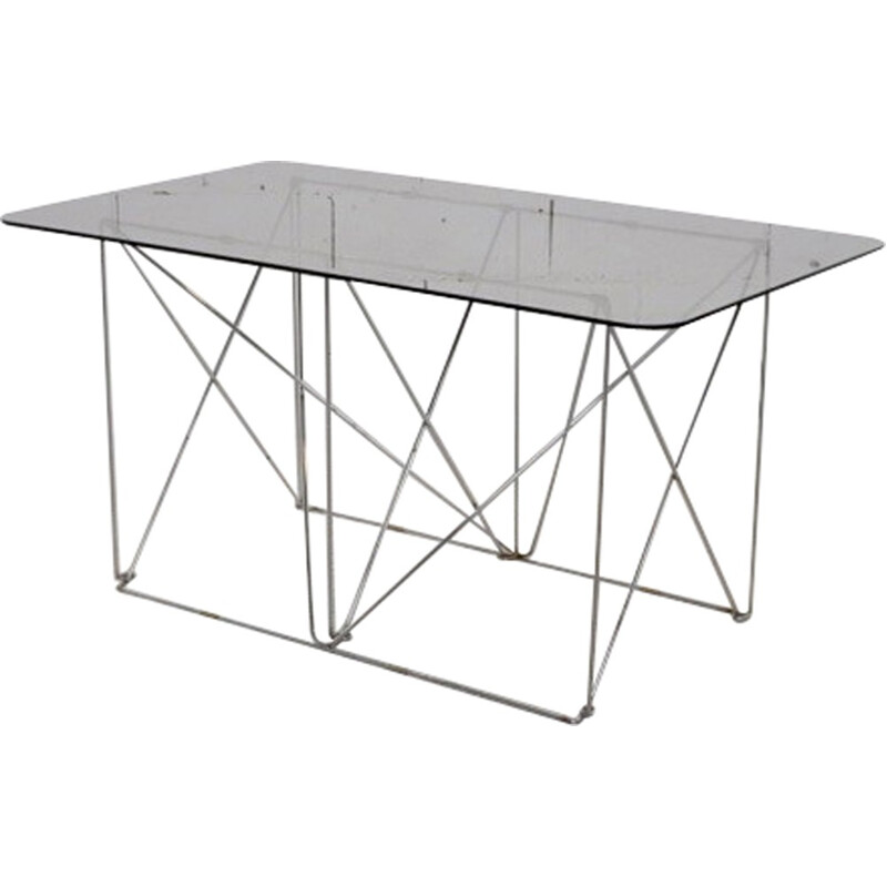 Table haute pliable en acier chromé et verre - 1970
