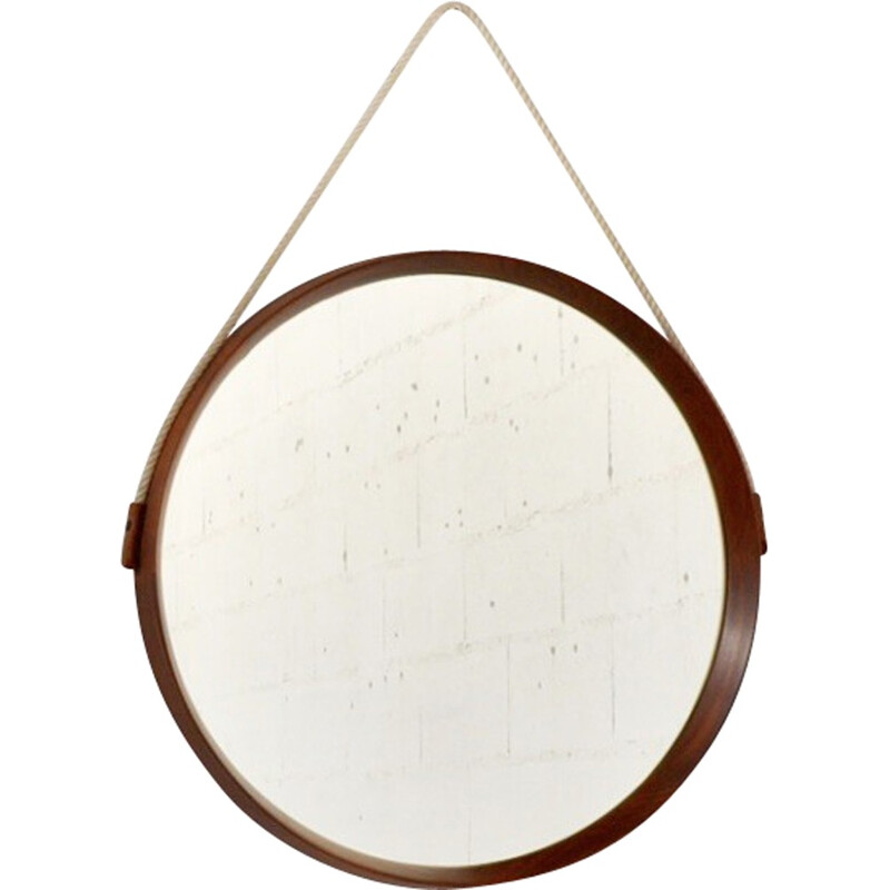 Round Scandinavian mirror in teak - 1960s