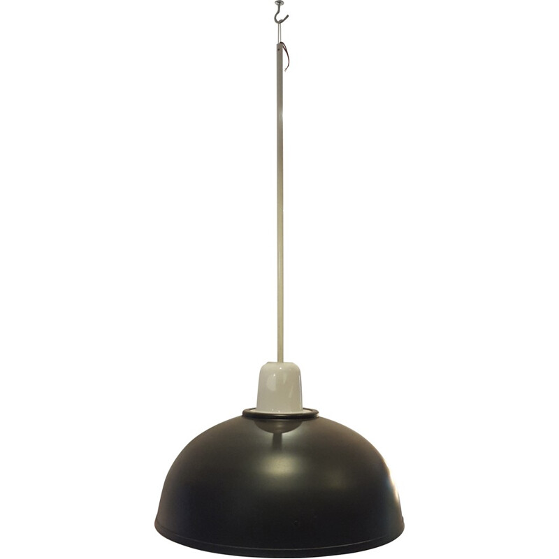 Scandinavian hanging lamp in metal, aluminium and opaline - 1960s