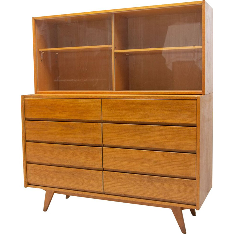 Vintage oak wood bookcase "U-453" by Jiří Jiroutek for Interier Praha, Czech 1960