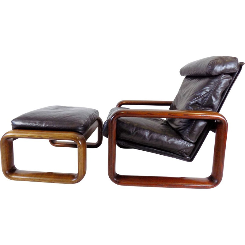 Vintage armchair with leather ottoman by Burkhard Vogtherr, 1970s