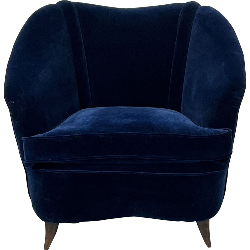 Vintage blue velvet armchair by Gio Ponti, Italy 1950s