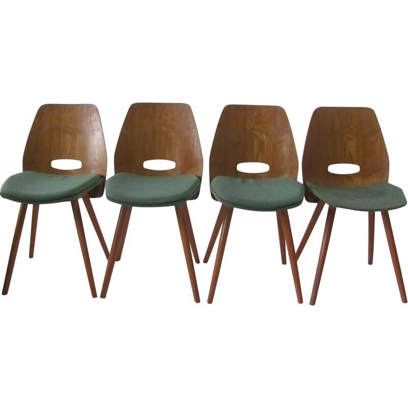 Set of 4 vintage Lollipop chairs in veneer by Fr. Jirák for Tatra, Czechoslovakia 1950s