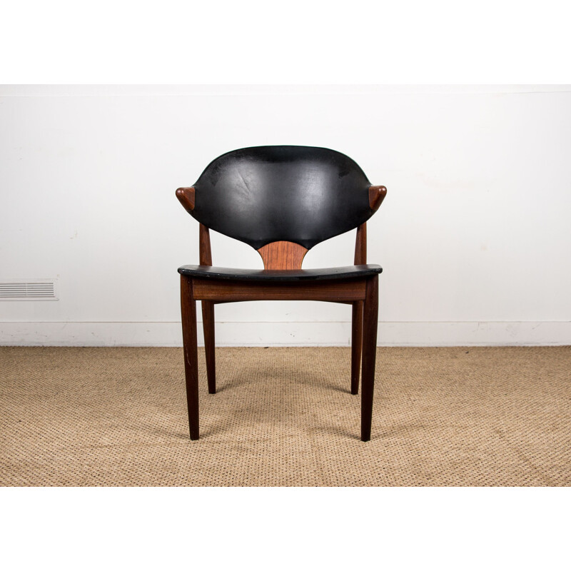 Vintage teak and skai armchair by Arne Vodder for Vamo Sonderborg, Denmark 1960s