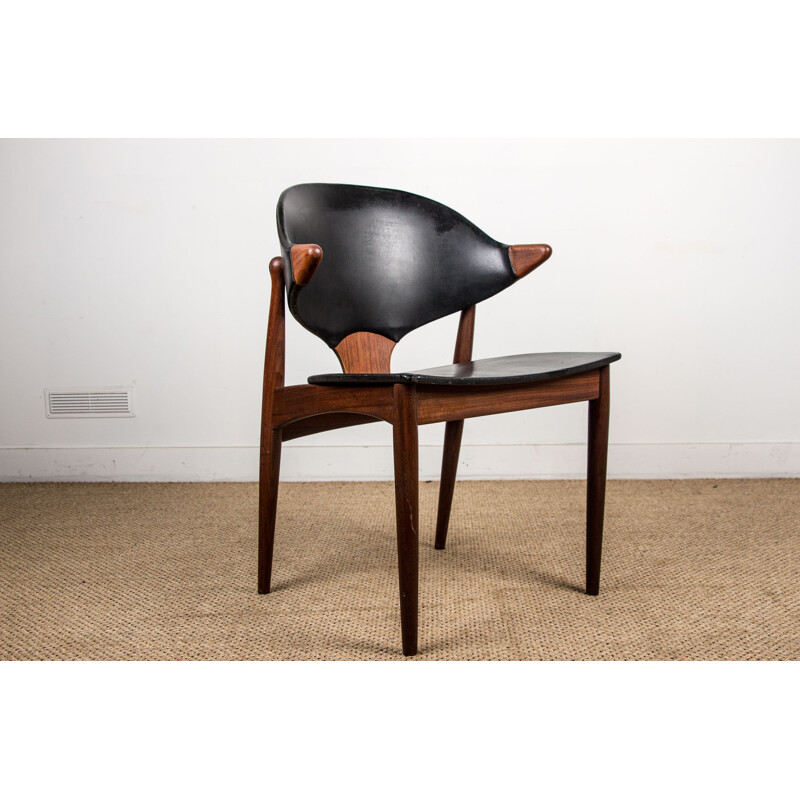 Vintage teak and skai armchair by Arne Vodder for Vamo Sonderborg, Denmark 1960s