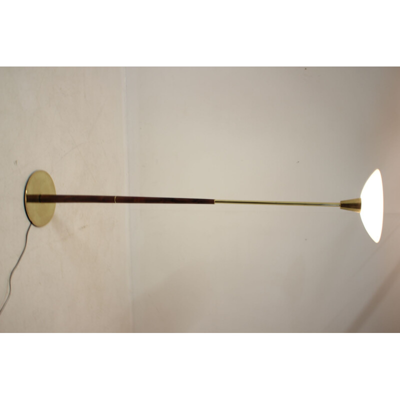 Vintage glass and brass floor lamp, Denmark 1980