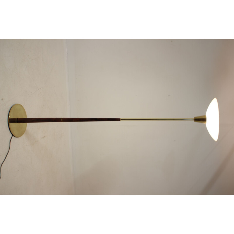 Vintage glass and brass floor lamp, Denmark 1980