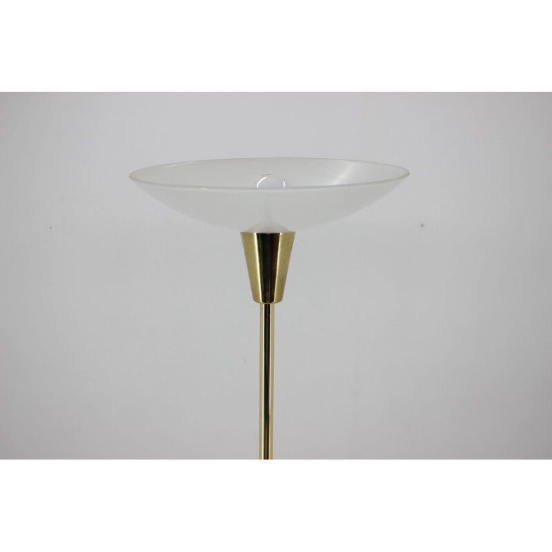 Vintage glass and brass floor lamp, Denmark 1980