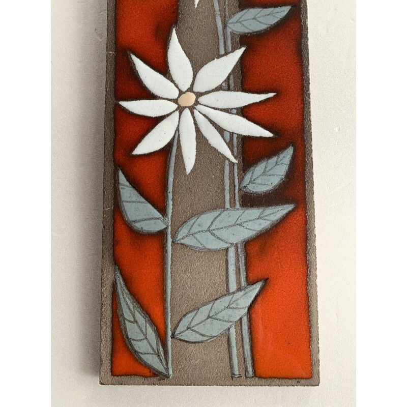 Vintage enameled lava stone wall decoration, 1970