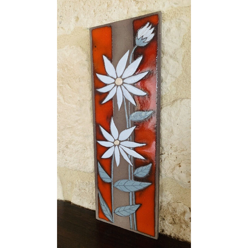 Vintage enameled lava stone wall decoration, 1970