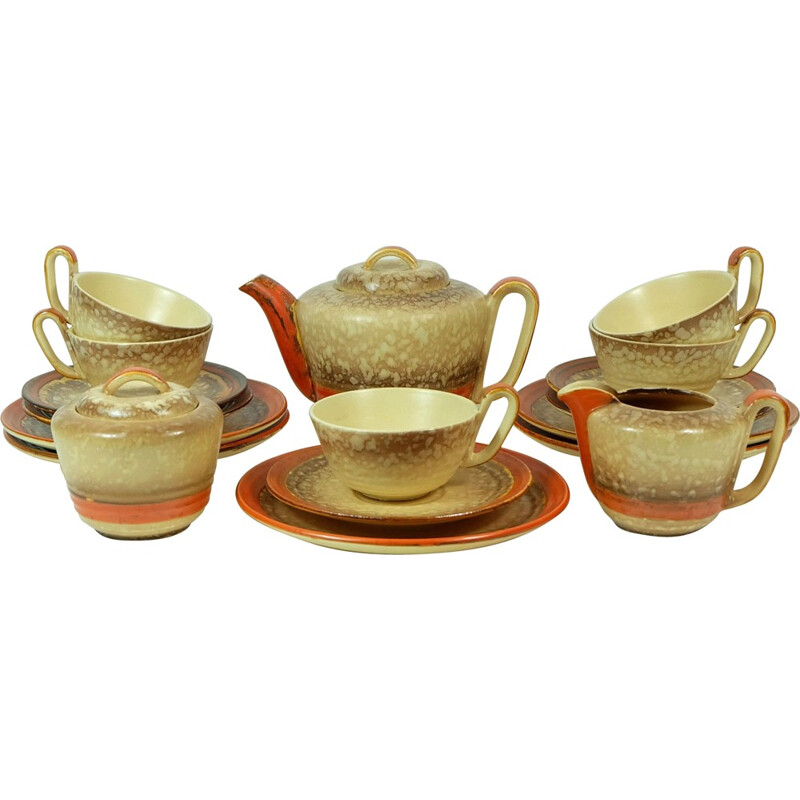 Ceramic 5 persons tea set with teapot, jug and sugar pot - 1930s